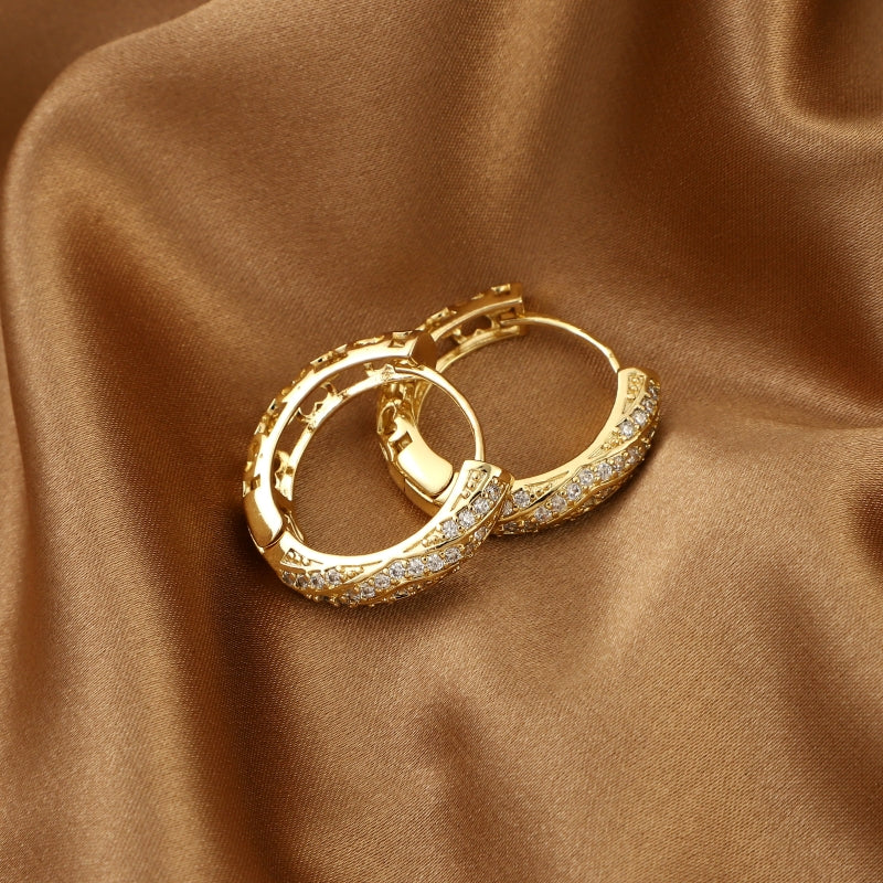 Girl's Engraved Copper Zircon Earrings Heart Pattern Wedding Jewelry