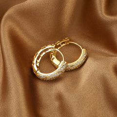 Girl's Engraved Copper Zircon Earrings Heart Pattern Wedding Jewelry
