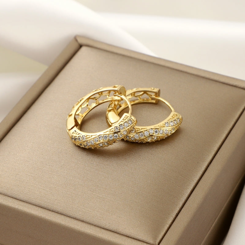 Girl's Engraved Copper Zircon Earrings Heart Pattern Wedding Jewelry