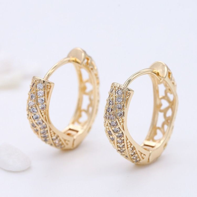 Girl's Engraved Copper Zircon Earrings Heart Pattern Wedding Jewelry