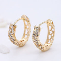 Girl's Engraved Copper Zircon Earrings Heart Pattern Wedding Jewelry