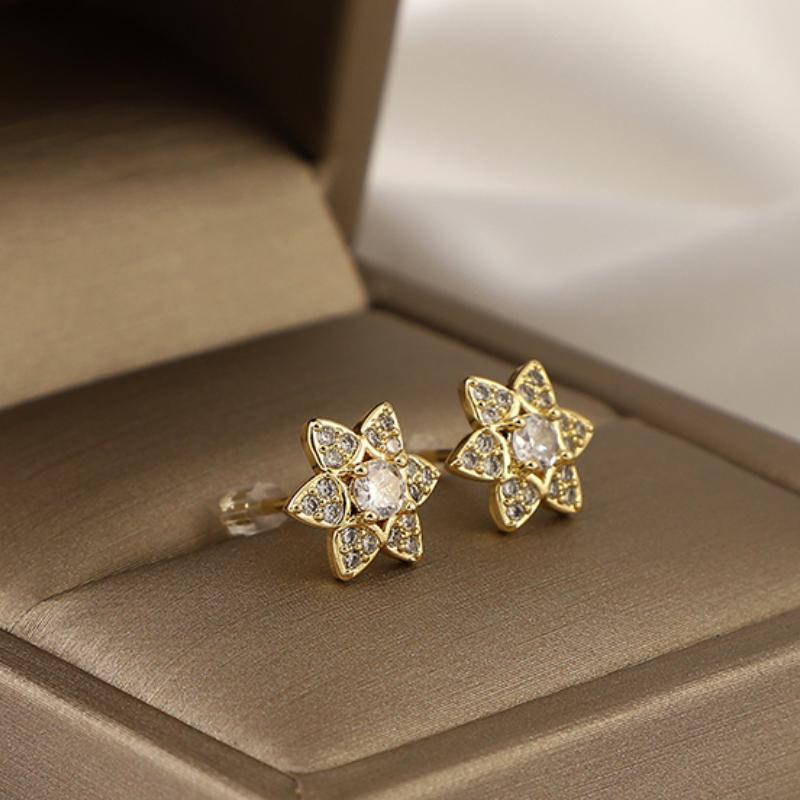 Hexagonal Star Zircon Earrings - Fashionable Copper Micro Inlay