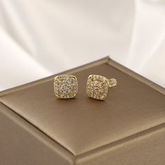 Girl's Square Flower Copper Micro Inlaid Zircon Earrings