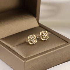 Girl's Square Flower Copper Micro Inlaid Zircon Earrings