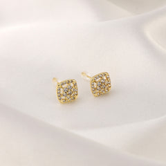 Girl's Square Flower Copper Micro Inlaid Zircon Earrings