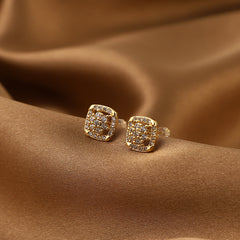 Girl's Square Flower Copper Micro Inlaid Zircon Earrings