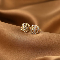 Girl's Square Flower Copper Micro Inlaid Zircon Earrings