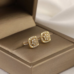 Girl's Square Flower Copper Micro Inlaid Zircon Earrings