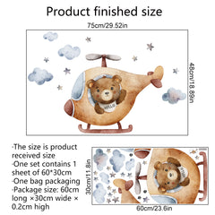 Bear Airplane Cloud Wall Stickers Set for Kids' Bedrooms