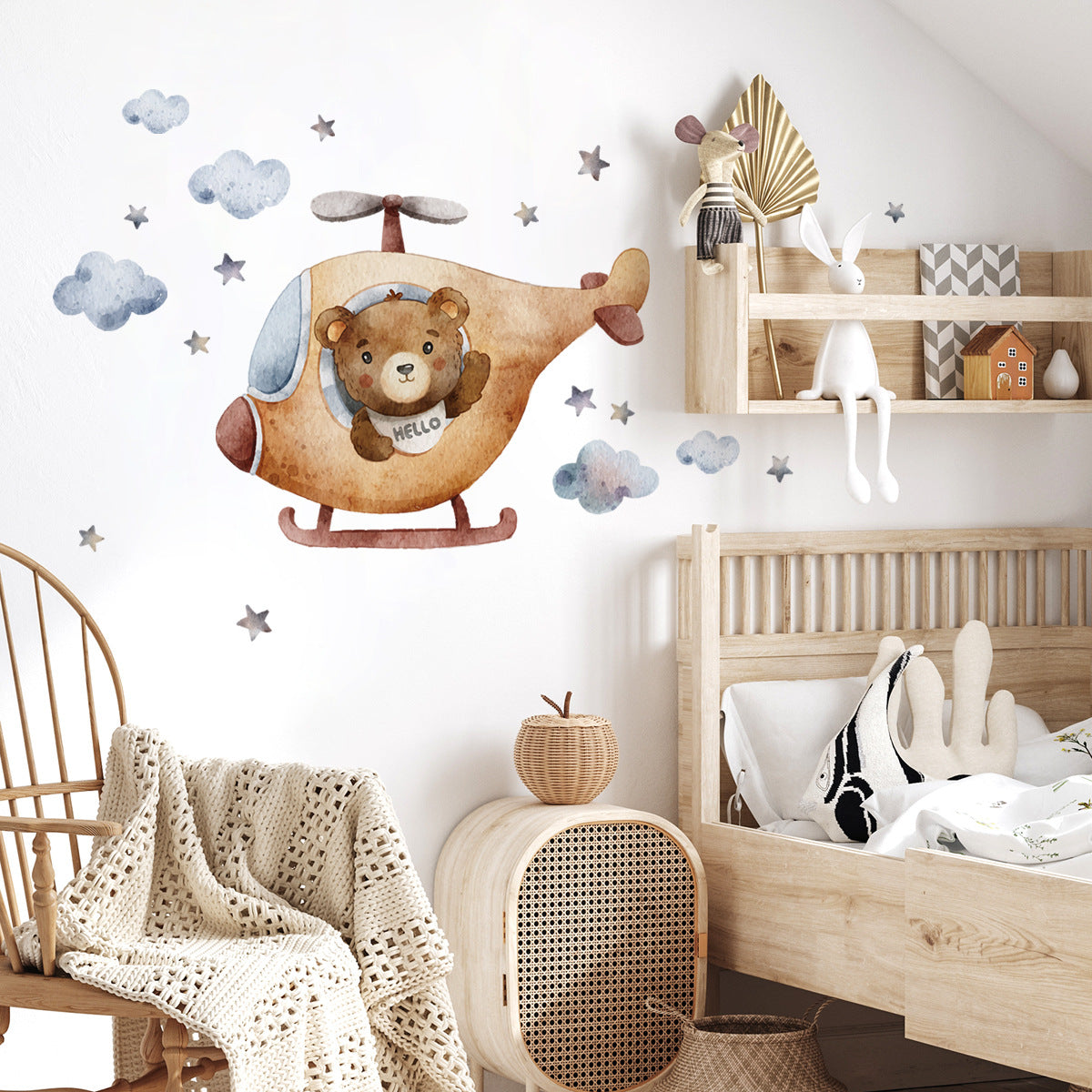 Bear Airplane Cloud Wall Stickers Set for Kids' Bedrooms