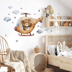 Bear Airplane Cloud Wall Stickers Set for Kids' Bedrooms