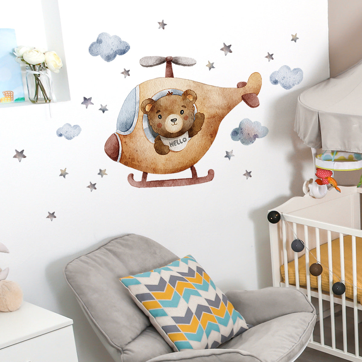 Bear Airplane Cloud Wall Stickers Set for Kids' Bedrooms