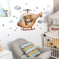Bear Airplane Cloud Wall Stickers Set for Kids' Bedrooms