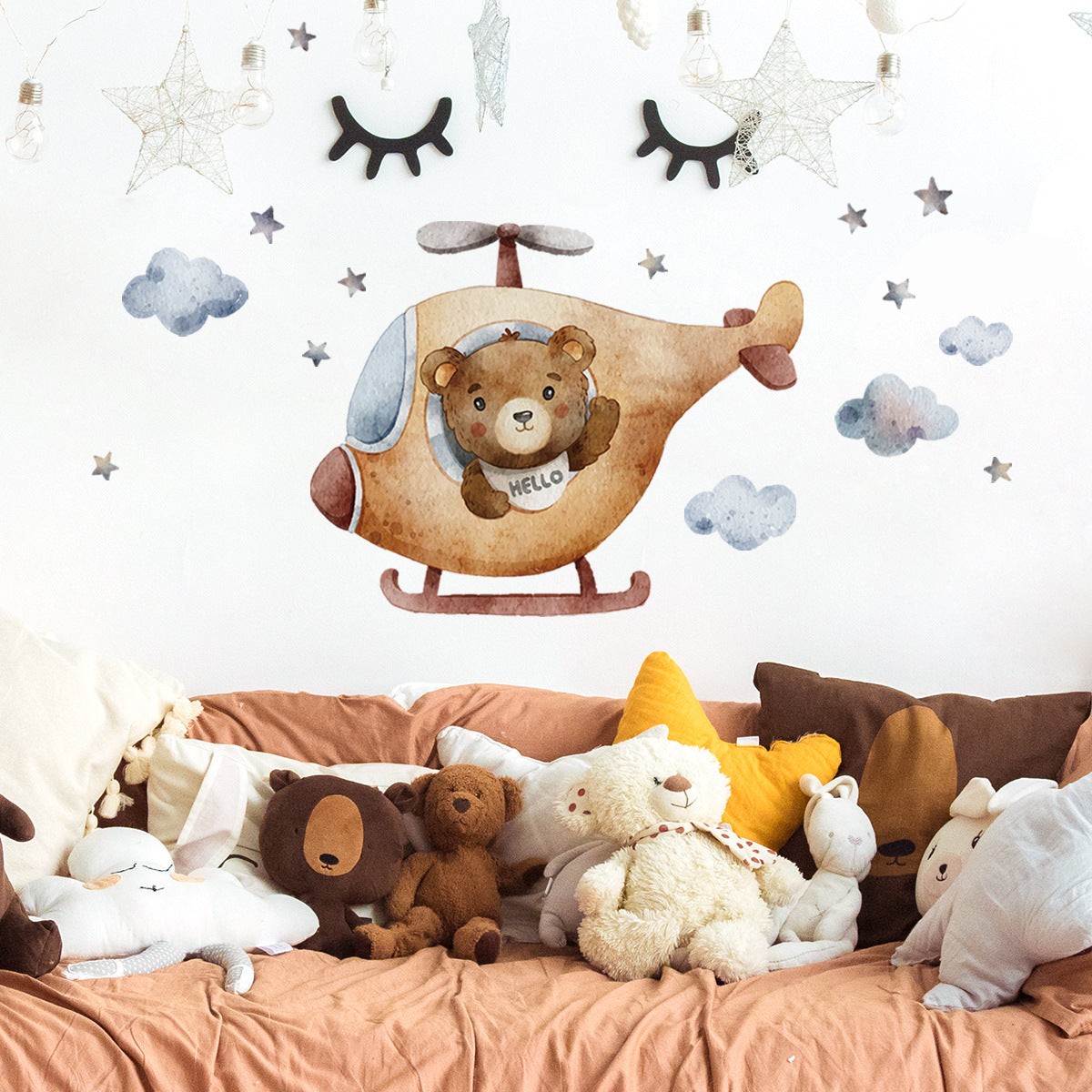 Bear Airplane Cloud Wall Stickers Set for Kids' Bedrooms