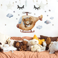 Bear Airplane Cloud Wall Stickers Set for Kids' Bedrooms