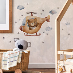 Bear Airplane Cloud Wall Stickers Set for Kids' Bedrooms