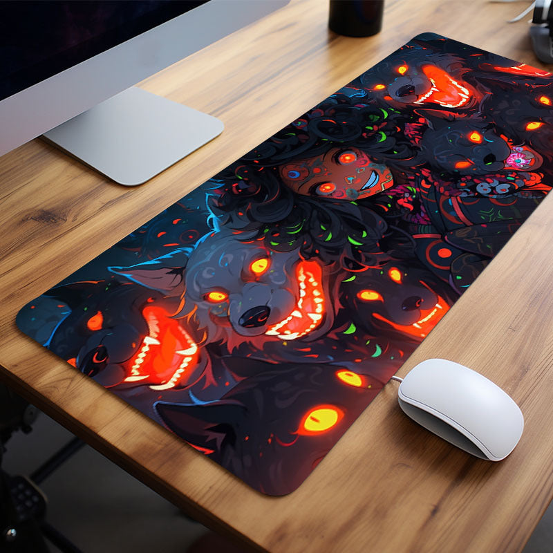 Anime Girl Wolf Dog Halloween XXL Mouse Pad Non Slip Office Game Table Mat