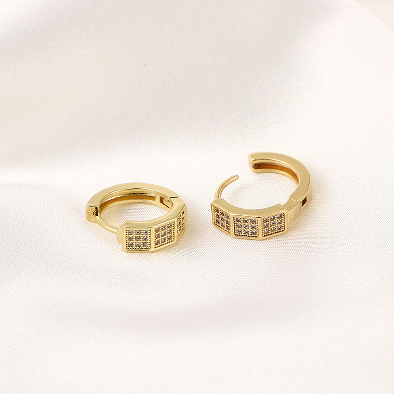 Geometric Zircon Stud Earrings Light Square Jewelry for Girls