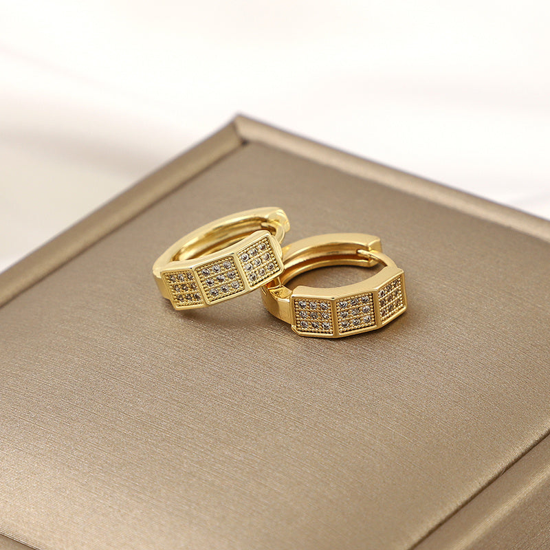 Geometric Zircon Stud Earrings Light Square Jewelry for Girls
