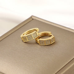 Geometric Zircon Stud Earrings Light Square Jewelry for Girls