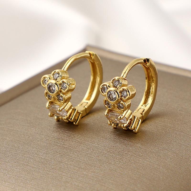 Geometric Flower Earrings Copper Zircon Jewelry
