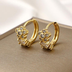 Geometric Flower Earrings Copper Zircon Jewelry