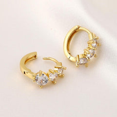 Girl's Copper Zircon Triple Pearl Earrings, Light Romantic Jewelry