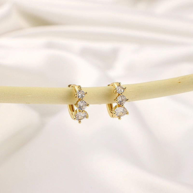 Girl's Copper Zircon Triple Pearl Earrings, Light Romantic Jewelry