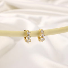 Girl's Copper Zircon Triple Pearl Earrings, Light Romantic Jewelry