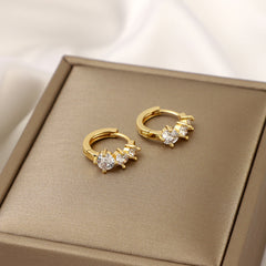 Girl's Copper Zircon Triple Pearl Earrings, Light Romantic Jewelry