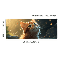Cat Butterfly Long Mouse Pad for Game Office Non-slip