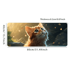 Cat Butterfly Long Mouse Pad for Game Office Non-slip