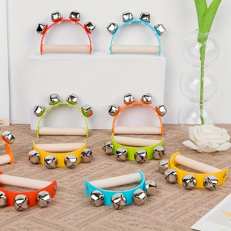 Wooden Half Round Hand Ringing Bell Toy for Kids Musical Skills