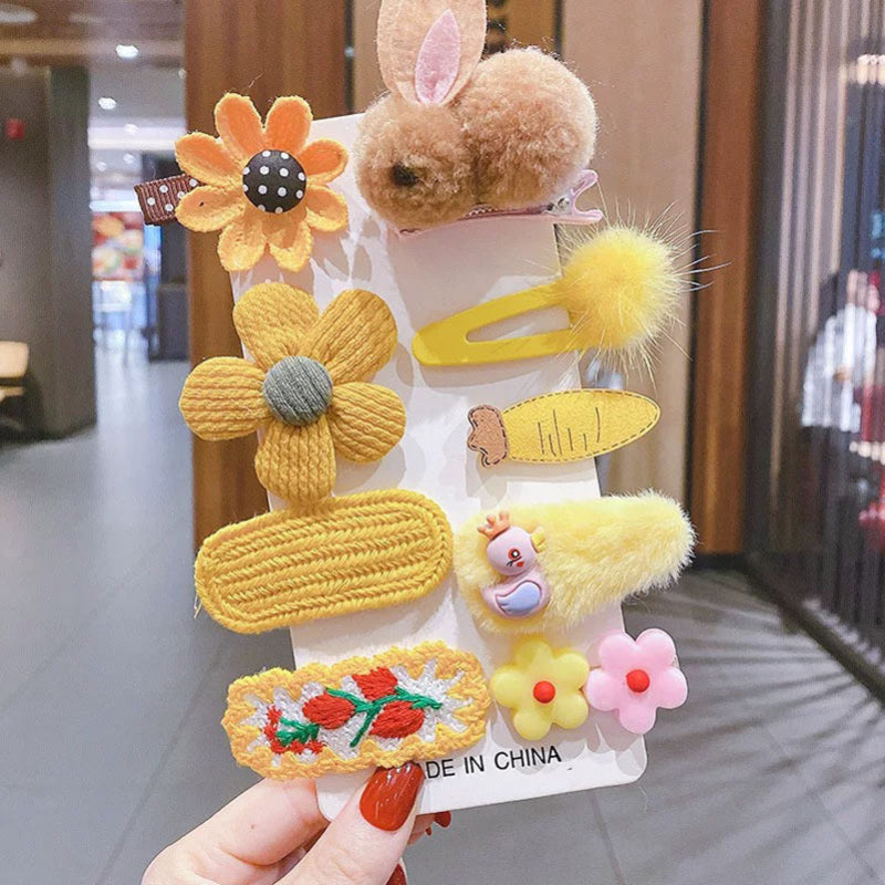 9pcs Rabbit Flowers Knit Hair Clips for Girls Kids