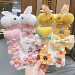9pcs Rabbit Flowers Knit Hair Clips for Girls Kids
