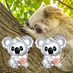 Mini Koala with Pink Heart Stud Earrings - Birthday Christmas Gift