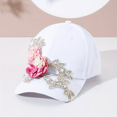 3D Flower Decor Embroidery Baseball Cap Adjustable Sun Hat