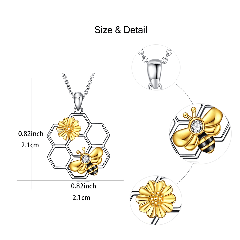 Bee Sunflower Honeycomb Pendant Necklace Women Girls Gift