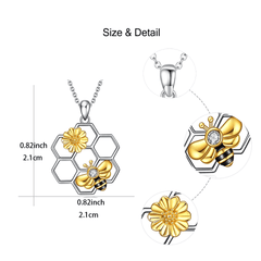 Bee Sunflower Honeycomb Pendant Necklace Women Girls Gift