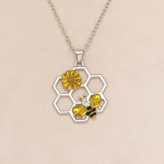 Bee Sunflower Honeycomb Pendant Necklace Women Girls Gift