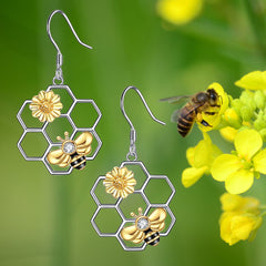 Bee Sunflower Honeycomb Earrings Gift for Girls Kids