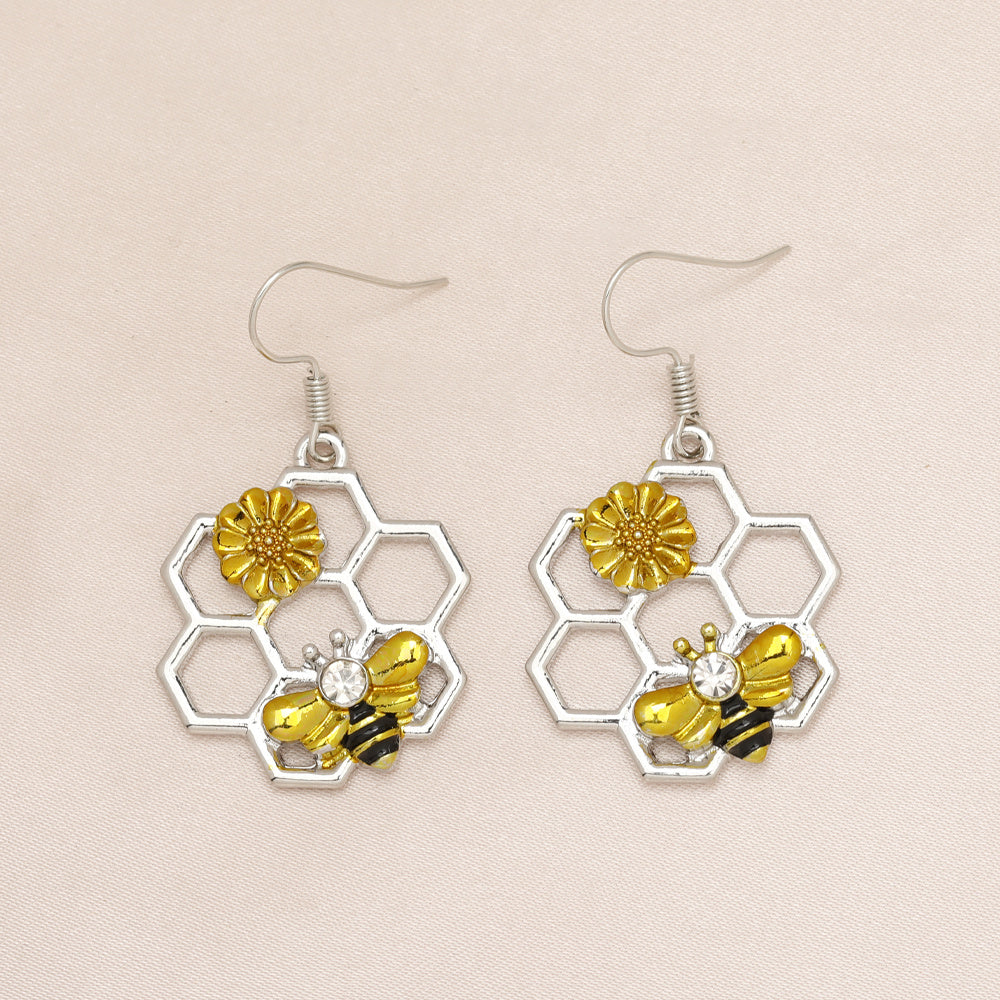 Bee Sunflower Honeycomb Earrings Gift for Girls Kids