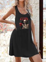 Skull Print Lounge Dress Cozy Crew Neck Sleeveless Home Dress Women's Loungewear
