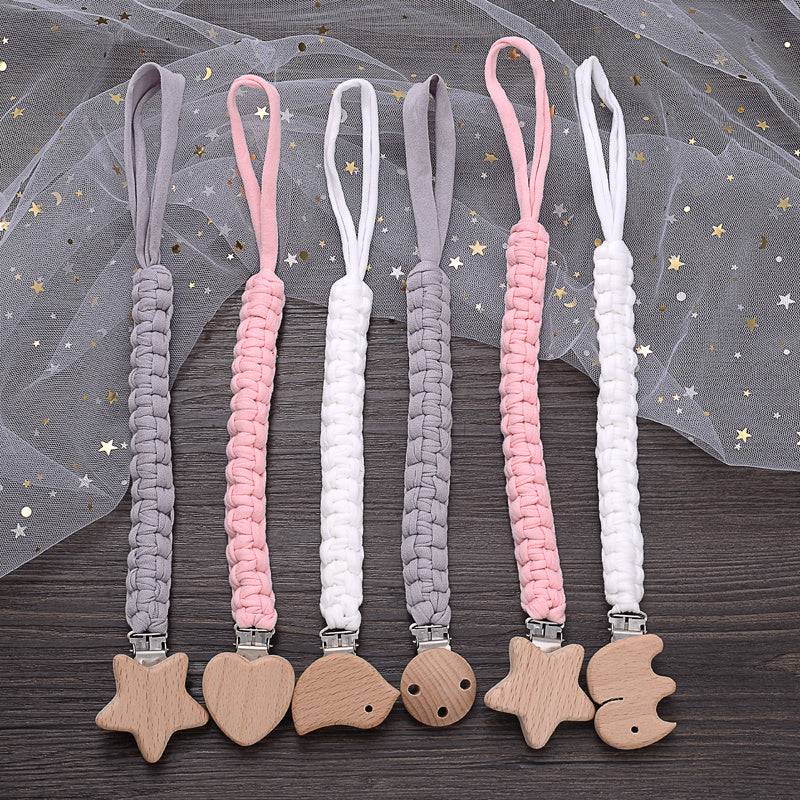 Baby Grey Braided Pacifier Chain Anti-drop Beech Pacifier Holder