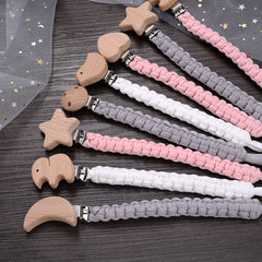 Baby Grey Braided Pacifier Chain Anti-drop Beech Pacifier Holder