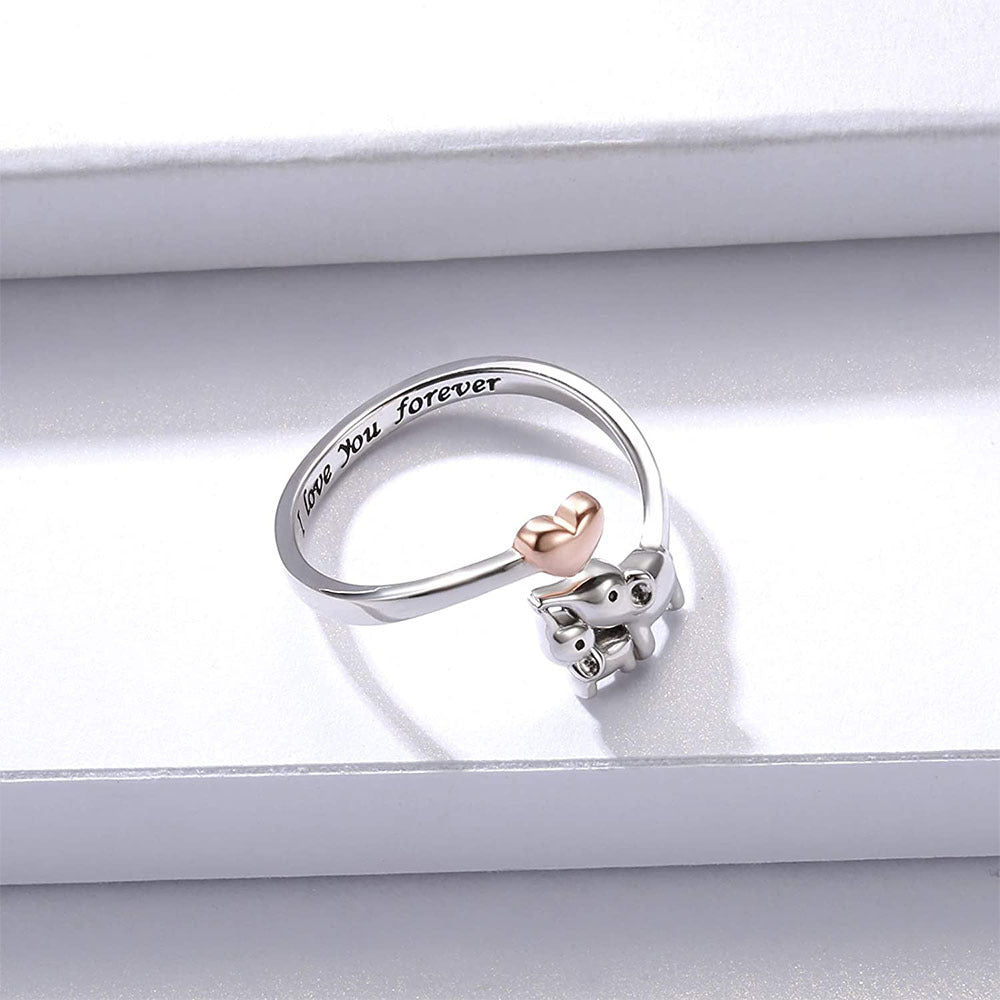 Baby Elephant And Pink Heart Adjustable Ring For Girls