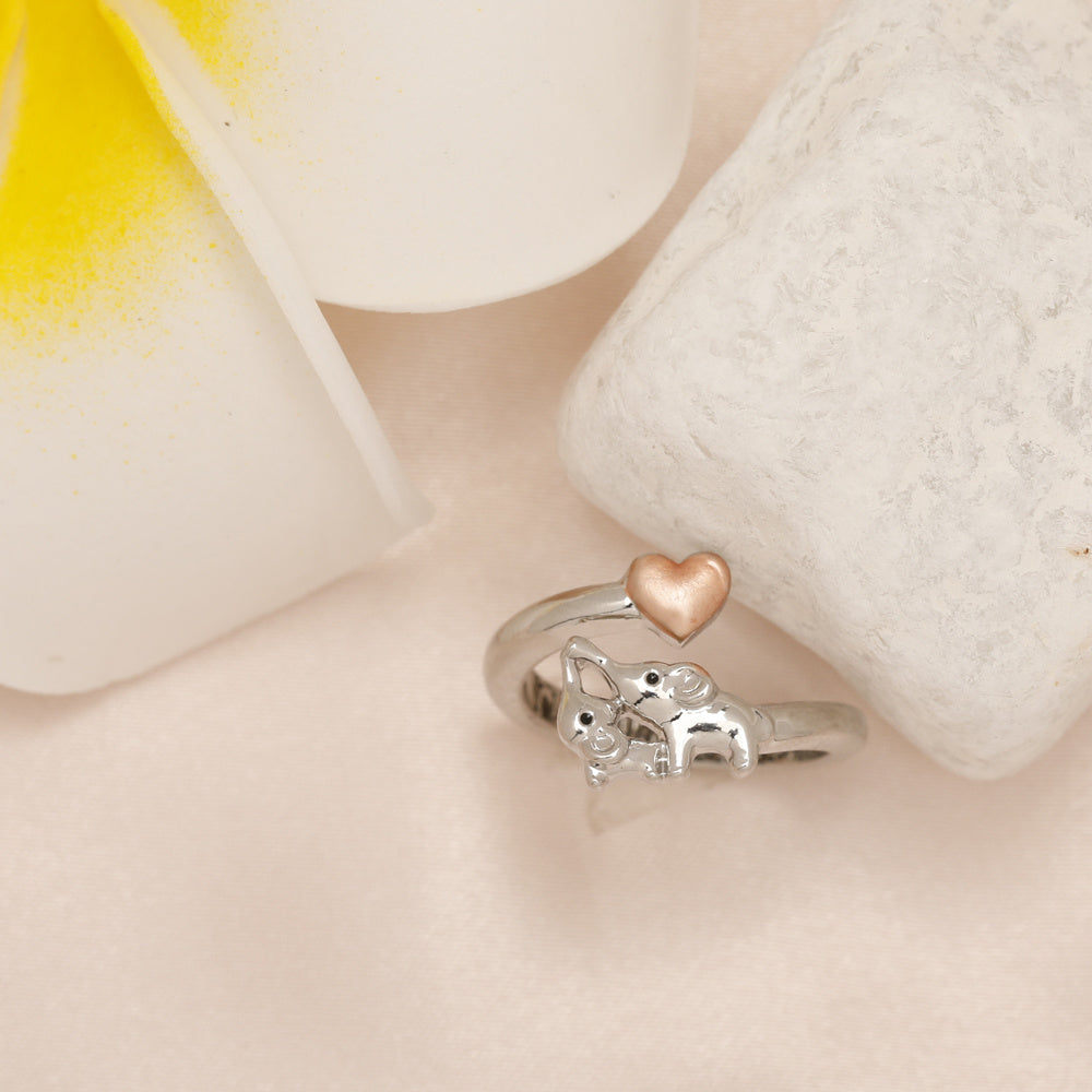 Baby Elephant And Pink Heart Adjustable Ring For Girls