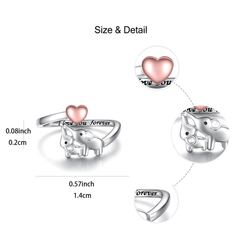 Baby Elephant And Pink Heart Adjustable Ring For Girls