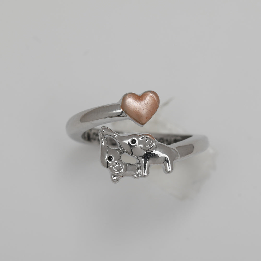 Baby Elephant And Pink Heart Adjustable Ring For Girls