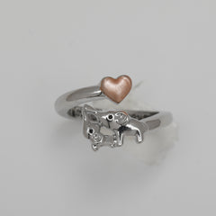 Baby Elephant And Pink Heart Adjustable Ring For Girls